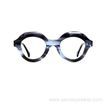 Oversized Round Unisex Bevel Acetate Frame Optical Glasses